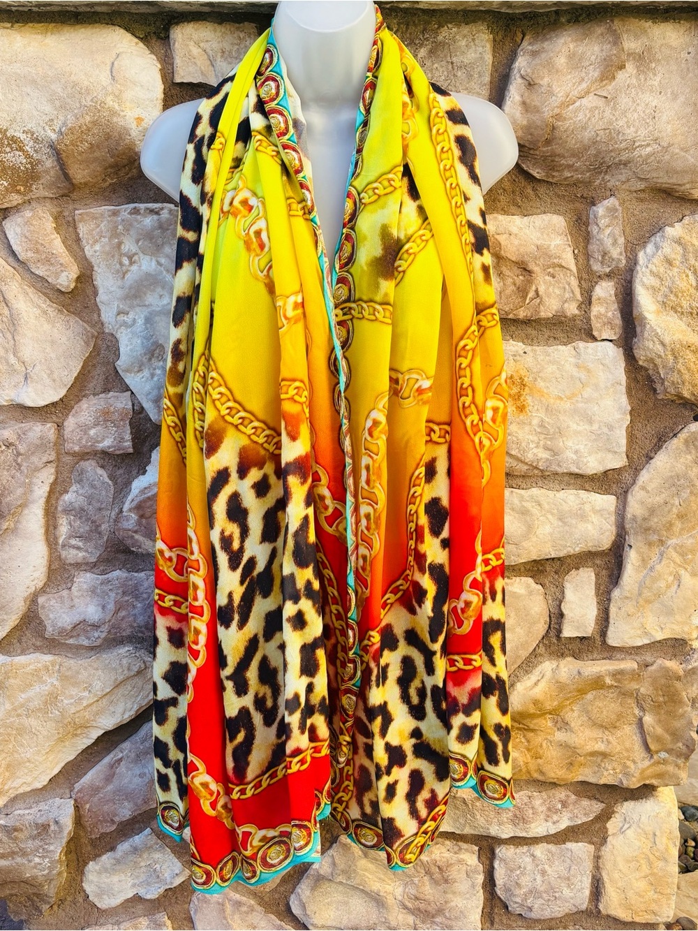 Asa Kaftans Mixed Print Scarf Wrap Animal Print Chain Print 72”x41” NWOT